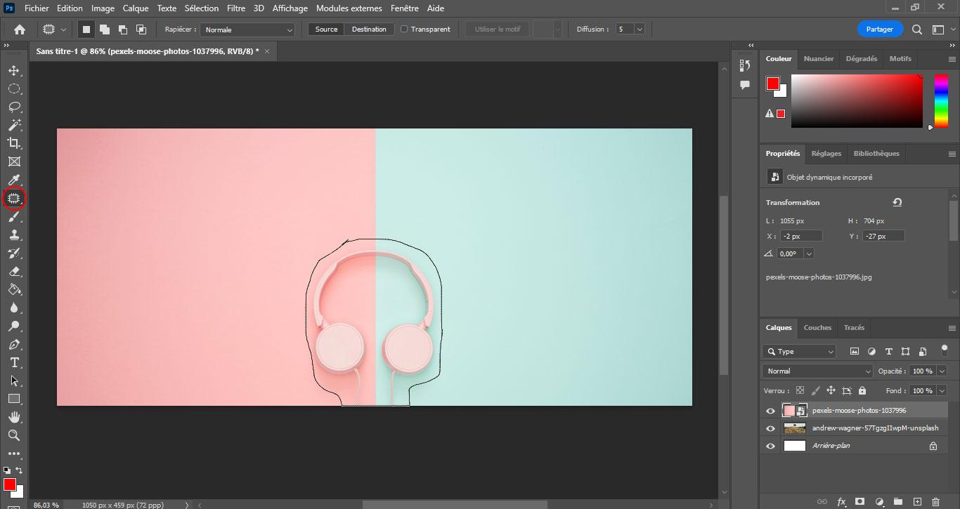 Photoshop utilisation outil pièce