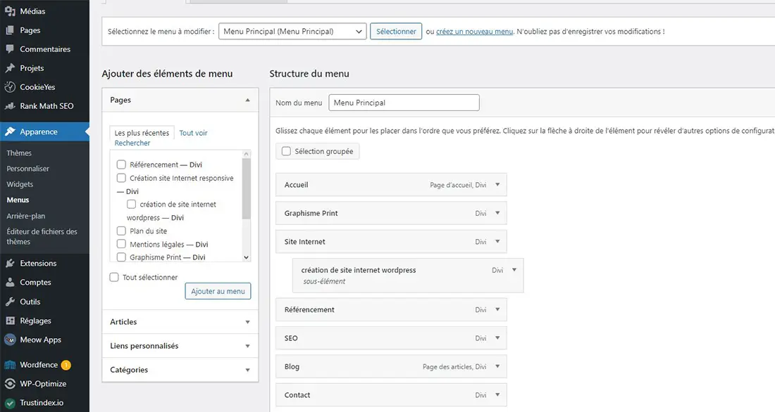 comment creer un menu dans wordpress deux methodes DIVI