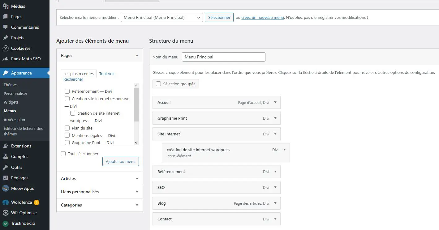 Créer un menu dans WordPress